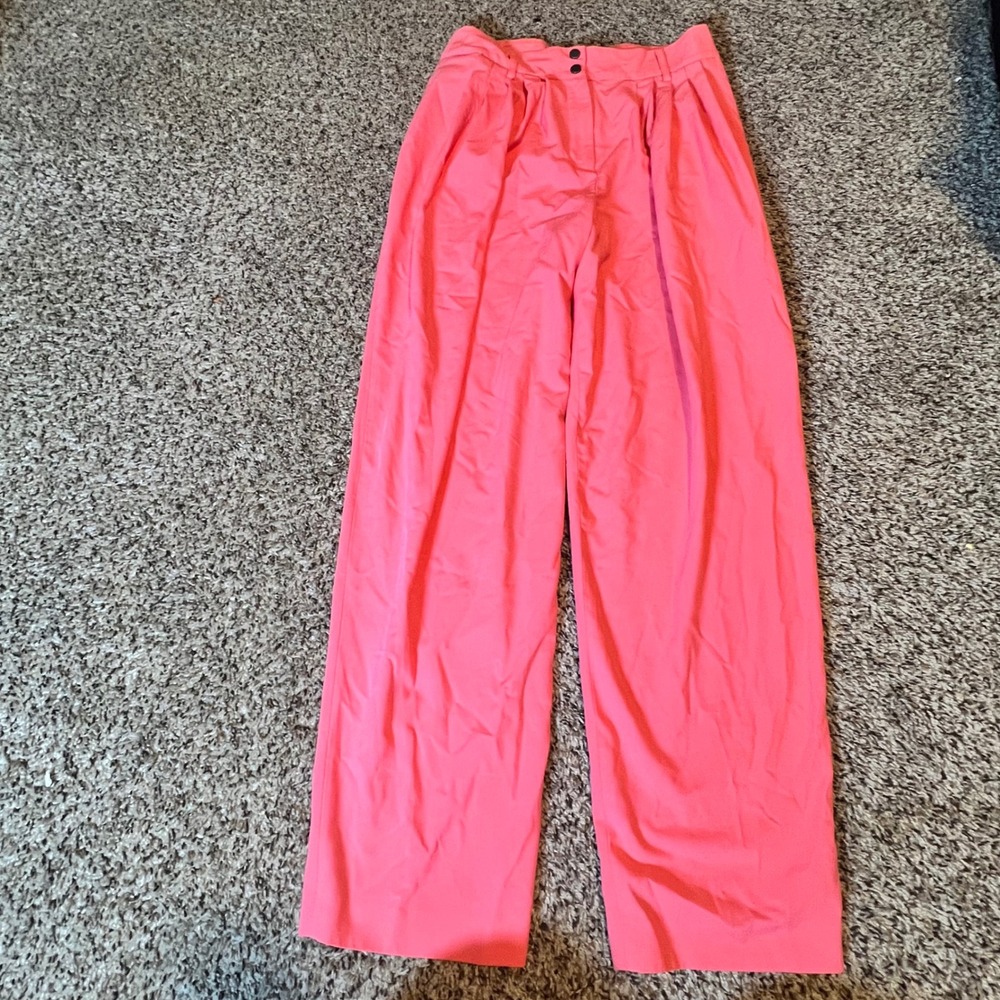 BCBGMAXAZRIA Women Coral Pink Wide Leg Pleated High‎ Rise Pants Size S Small